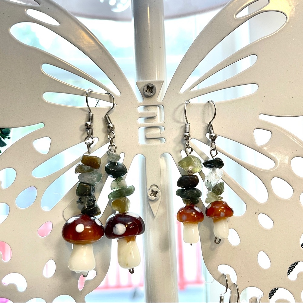 Jasper Chips Mushroom Drop Earrings